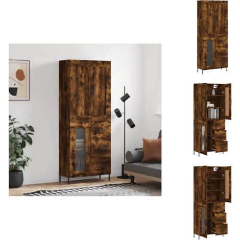 Highboard Räuchereiche 69,5x34x180 cm Holzwerkstoff - Sideboard - Hochschrank - Wohnraumgestaltung - Regal - Aufbewahrung