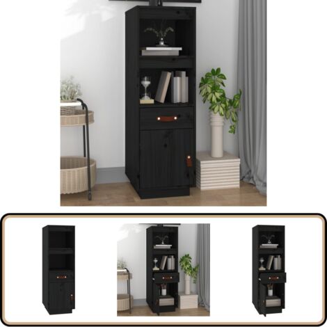 Highboard Schwarz 34x40x108,5 cm Massivholz Kiefer - Hochschrank - Sideboard - Wohnzimmermöbel - Massives Holz - Kiefernholz