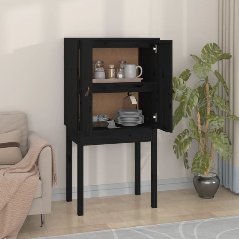 Highboard Schwarz 60x40x120 Cm Massivholz Kiefer Vidaxl