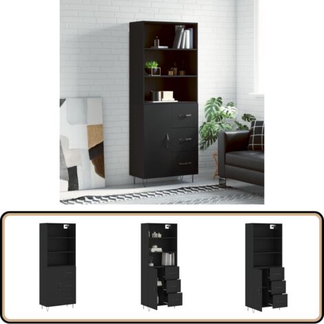 Highboard Schwarz 69,5x34x180 cm Holzwerkstoff - Sideboard - Hochschrank - Wohnraumgestaltung - Aufbewahrungslösung - Schwarz