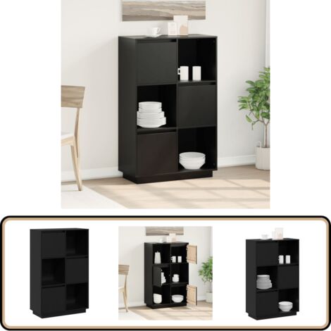 Highboard Schwarz 74x35x117 cm Massivholz Kiefer - Sideboard - Hochschrank - Wohnzimmermöbel - Massiver Holzmöbel - Kiefernholz