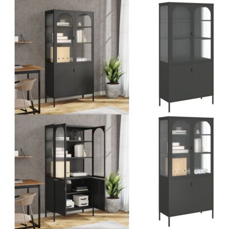 Highboard Schwarz 90x40x180 cm Glas und Stahl - Sideboard - Hochschrank - Regal - Wohnzimmermöbel - Modernes Design - Home & Living