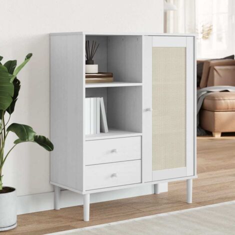 Highboard SENJA Rattan Look White 90x40x112 cm Solid Wood Pine vidaXL