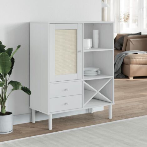 Highboard SENJA Rattan Look White 90x40x112cm Solid Wood Pine vidaXL