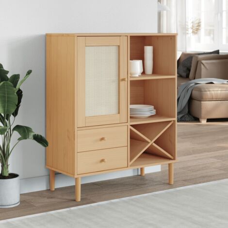 Highboard SENJA Rattan-Optik Braun 90x40x112 cm Kiefernholz vidaXL