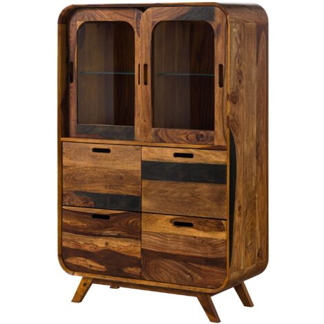 Highboard Sheesham 90x40x140 dunkelbraun lackiert MAILAND 220