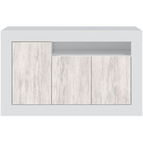 Highboard Thornton, Modernes Sideboard mit 3 Türen, Wohnzimmer-TV-Ständer-Buffet, cm 144x42h87, Weiß
