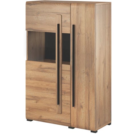 Highboard Vitrine Eiche Grandson Nb. TURDA-83 moderner Stil mit Absetzungen in schwarz, B/H/T: ca. 90/136/39 cm