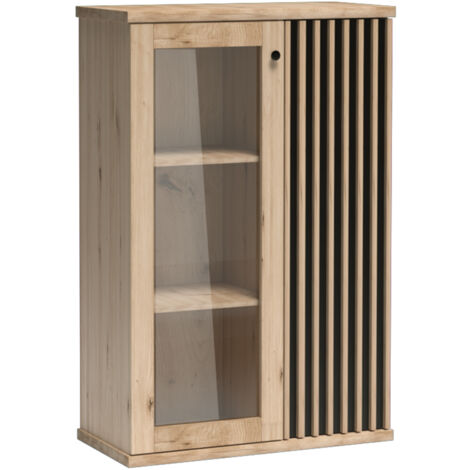 Highboard Vitrine Eiche mit schwarz CALLAO-161