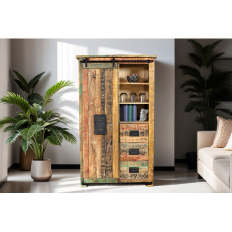 Highboard Vitrine Mango massiv 90 x 45 x 150 cm vielfarbig LIBRO