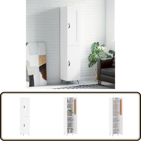 Highboard Weiß 34,5x34x180 cm Holzwerkstoff - Hochschrank - Wohnzimmermöbel - Sideboard - Regal - Aufbewahrung