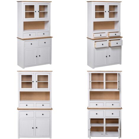 Highboard Weiß 93x40,5x180 cm Kiefernholz Panama - Schreibtisch - Sideboard - Holzschrank - Wohnzimmermöbel - Buffet - Home & Living