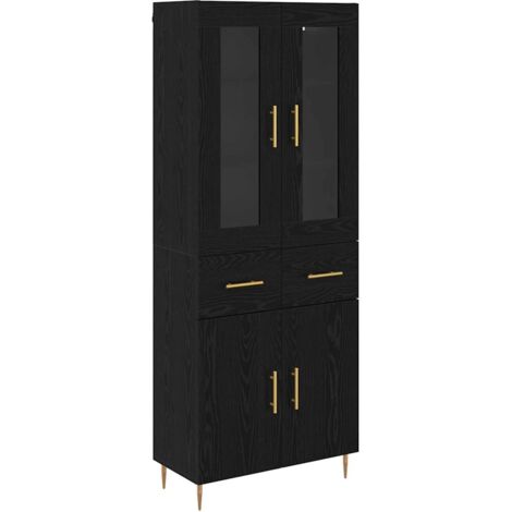 Highboard with Drawer 2 pcs Black Oak Engineered Wood vidaXL