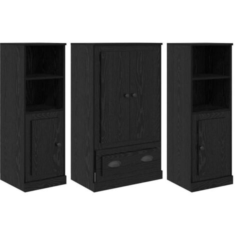Highboard with Drawer 3 pcs Black Oak Engineered Wood vidaXL