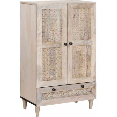 Highboard with Drawer White 60 x 33 x 100 cm Solid mango wood vidaXL