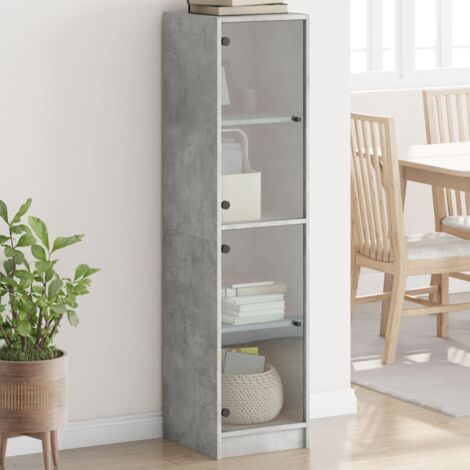 Highboard with Glass Doors Concrete Grey 35x37x142 cm vidaXL