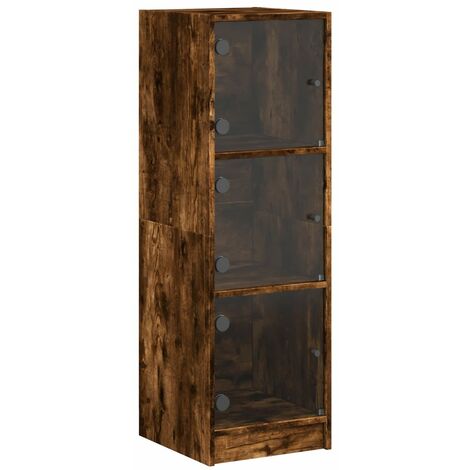 Highboard with Glass Doors Smoked Oak 35x37x109 cm vidaXL