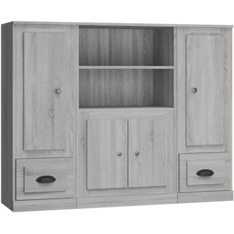 Highboards 3 pcs Smoked Oak Engineered Wood vidaXL
