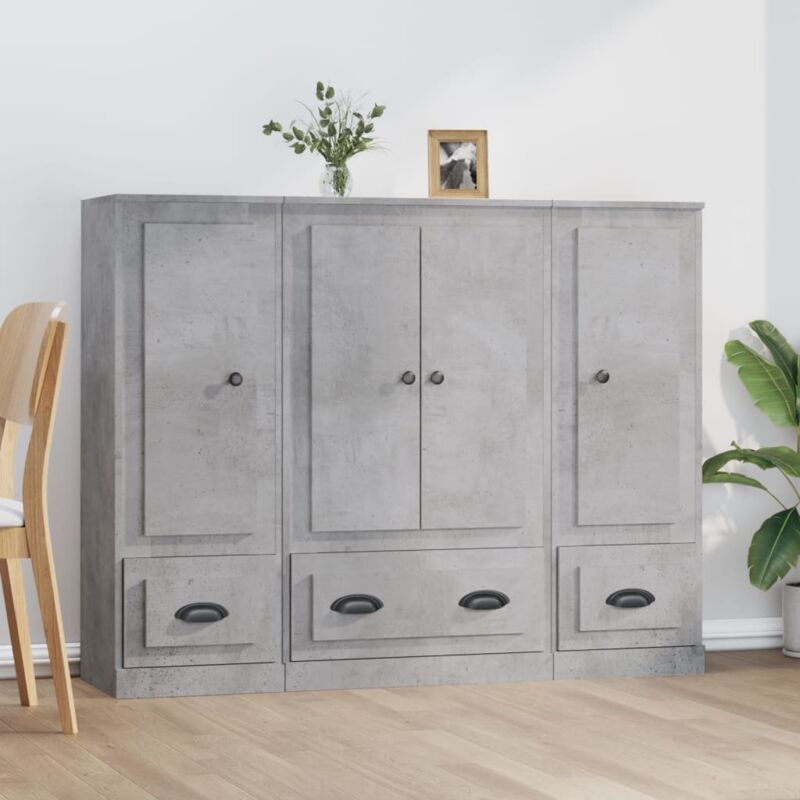 Highboards 3 Stk. Betongrau Holzwerkstoff Vidaxl