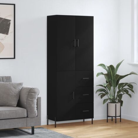 Highboard，Sideboard，Kommode fuer Wohnzimmer, Küche Schwarz 69,5x34x180 cm Holzwerkstoff XUBT49626 BonneVie