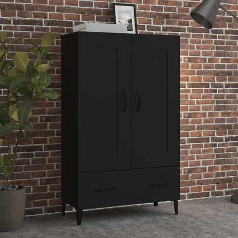 Highboard，Sideboard，Kommode fuer Wohnzimmer, Küche Schwarz 70x31x115 cm Holzwerkstoff XUBT45515 BonneVie