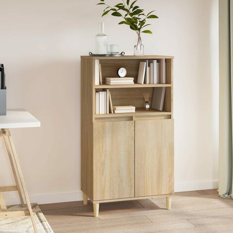 Highboard，Sideboard，Kommode fuer Wohnzimmer, Küche Sonoma-Eiche 60x36x110 cm Holzwerkstoff XUBT93313 BonneVie