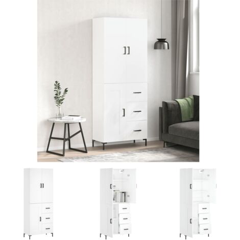 Highboard,Sideboard,Kommode fuer Wohnzimmer, Küche Weiß 69,5x34x180 cm Holzwerkstoff XUBT27638 BonneVie