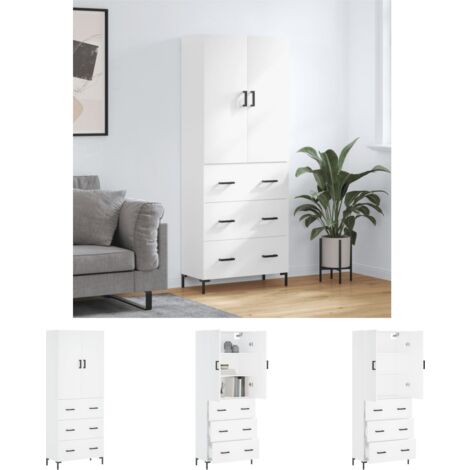 Highboard,Sideboard,Kommode fuer Wohnzimmer, Küche Weiß 69,5x34x180 cm Holzwerkstoff XUBT70235 BonneVie