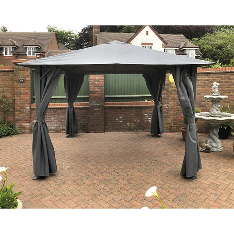 Highfield Grey Gazebo 3m x 3m, outdoor garden bbq shelter, party tent, slate grey with curtains and apex canopy