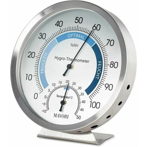 Higrômetro de termômetro analógico interno - Higrômetro de aço inoxidável e termômetro para controle climático interno