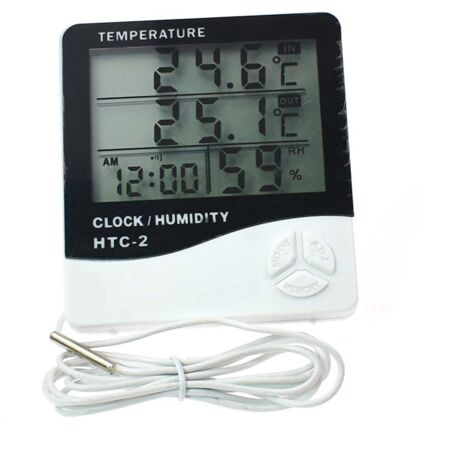 Higrómetro digital LCD, termómetro de interior para invernadero, reloj audible, monitor de temperatura de escritorio (HTC-2)