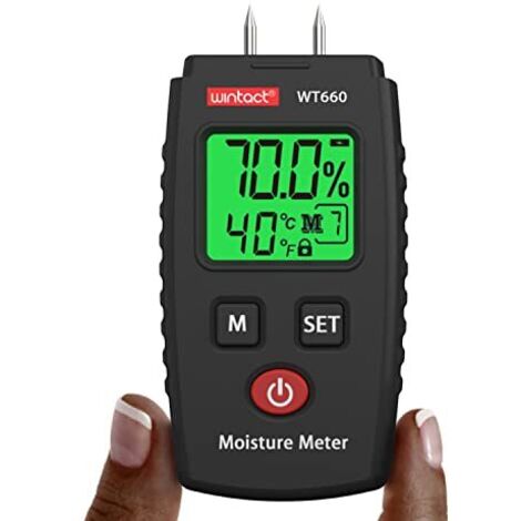 Higrómetro digital para madera, medidor de humedad a pilas, apto para madera, paredes y suelos.