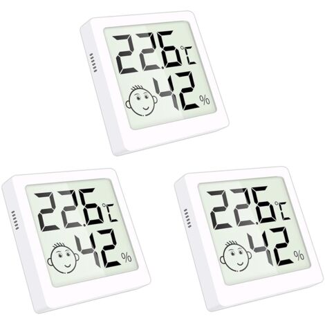 Higrómetro digital, termómetro de interior, higrómetro, mini higrómetro, conmutable entre Celsius y °F, blanco, 3 piezas