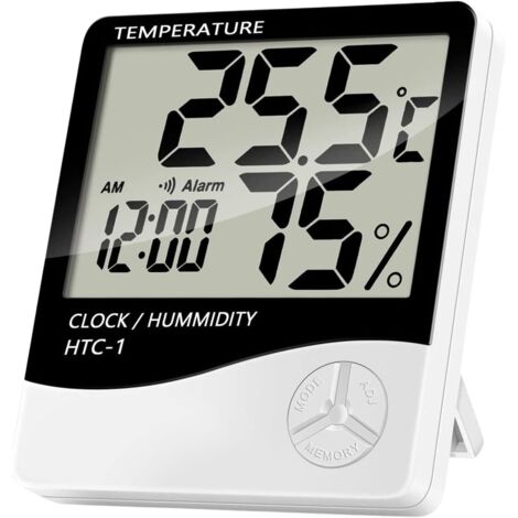 Higrómetro digital Termómetro-higrómetro para interiores Medidor de interior con memoria para valores máximos y mínimos Higrómetro digital con reloj y alarma