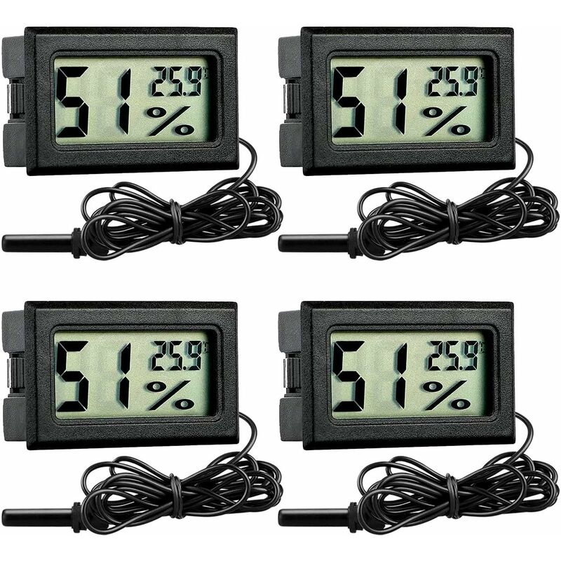 

Higrómetro termómetro digital LCD para acuario, 4 piezas, monitor de temperatura con sonda para acuario, reptiles, incubadora de aves