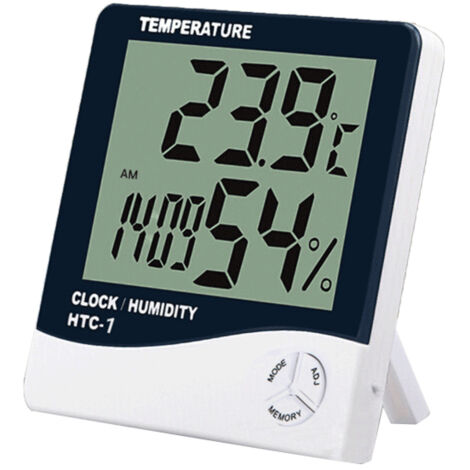 Higrómetro-termómetro HTC-1: estación meteorológica LCD, visualización de temperatura y humedad interior, despertador, calendario, memoria de mínimos y máximos, indicador preciso.