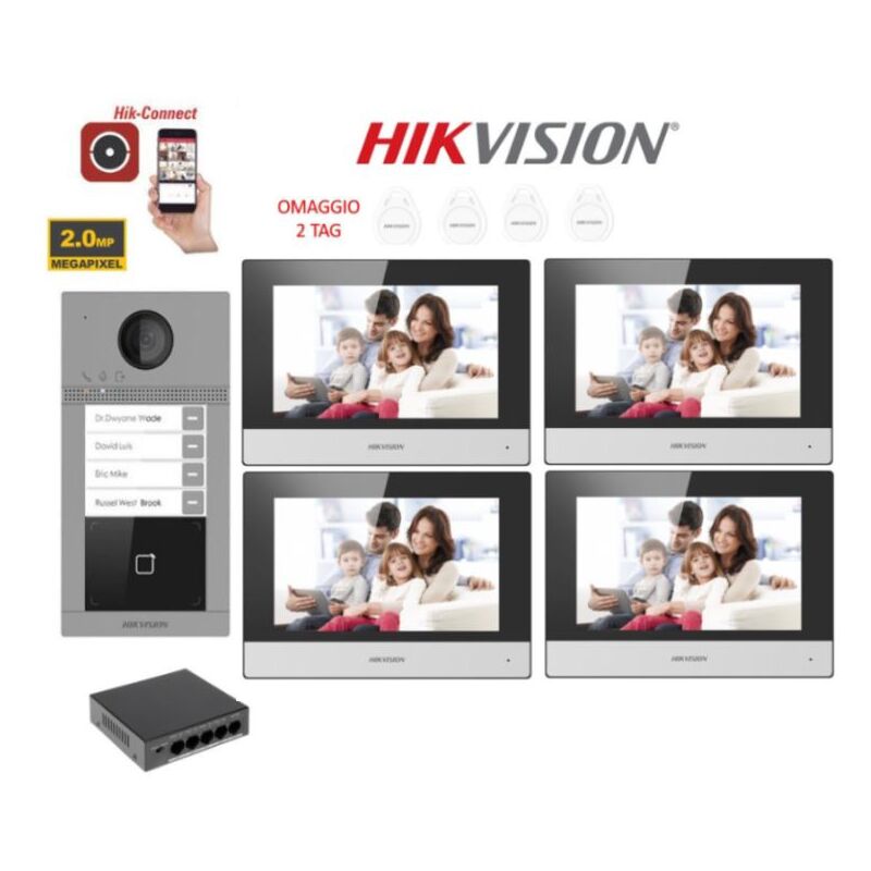 Hik Vision Video Door Phone Kit Four-Family Villa 4 Knock 4 Monitor Ip Poe App