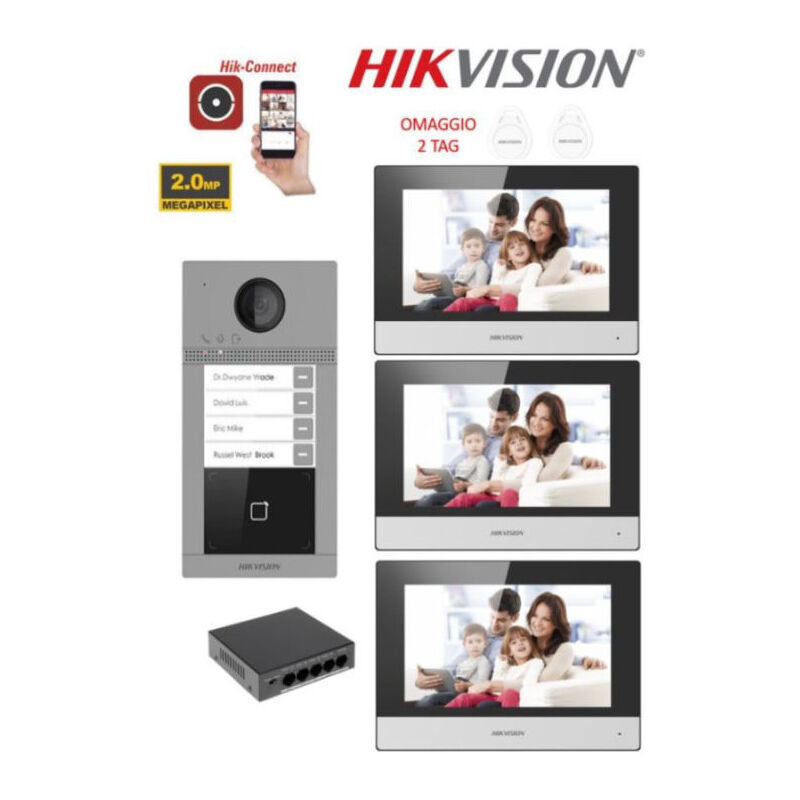 Hik Vision Villa Video Door Phone Kit 4 Knock 3 Monitor Ip Poe App