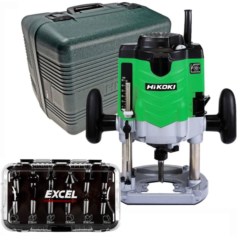 HiKOKI 240v M12VEL 1/2in Router Variable Speed 65mm Plunge + 12 Piece Bit Set