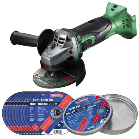 HiKOKI Cordless Angle Grinder 115mm 18V Hi Torque + X10 Cutting Discs G18DSL2W4Z