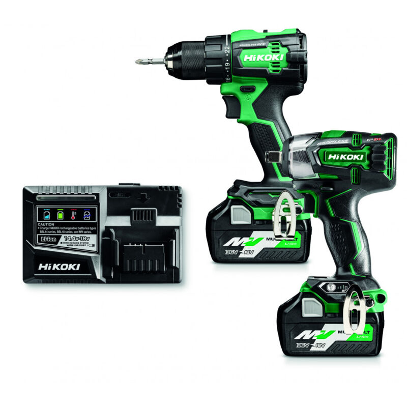 HIKOKI DS18DE + WR18DBDL2 Kit 18V Perceuse-visseuse et Boulonneuse &agrave; chocs 2x5Ah HitCase