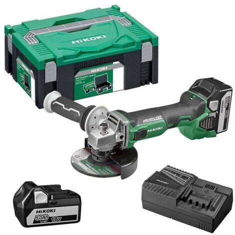 Hikoki – Meuleuse Ø125 mm 18V – Moteur Brushless – 2 batteries 5.0Ah – Poignée anti-vibration – Frein électrique pour coupe précise