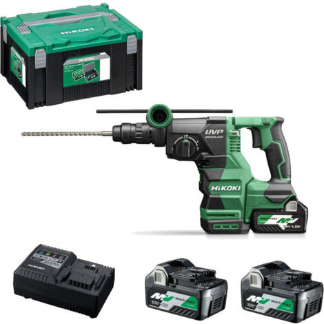 Hikoki – Perforateur-burineur sans fil 36V – 3 fonctions : perçage, perforation, burinage – Moteur Brushless – 2 vitesses – 2 batteries 2,5Ah