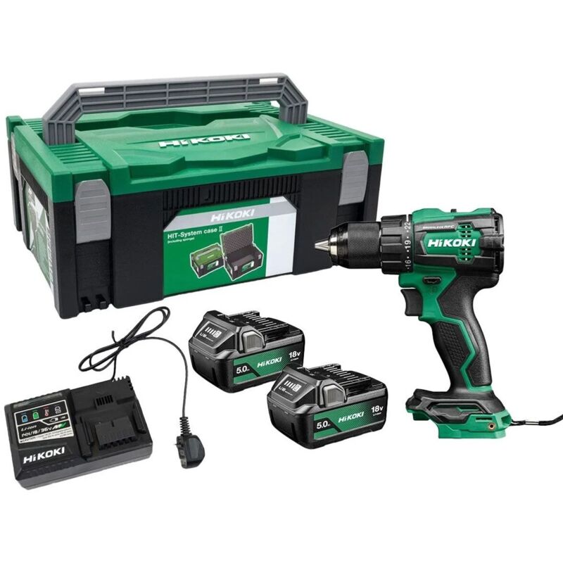 Hikoki RFC 18V Brushless Combi Drill 2x 5.0Ah Batteries Charger & Case DV18DEJFZ