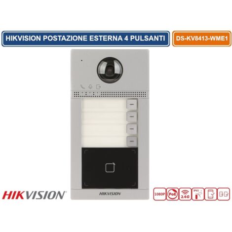 HIKVISION DS-KV8413-WME1(B) POSTAZIONE ESTERNA 4 PULSANTI VIDEOCITOFONO WIFI / IP CON TELECAMERE HD 2.0MPX E LETTORE DI PROSSIMITÀ MIFARE CARD STANDARD POE/12V DC IP65 IK08