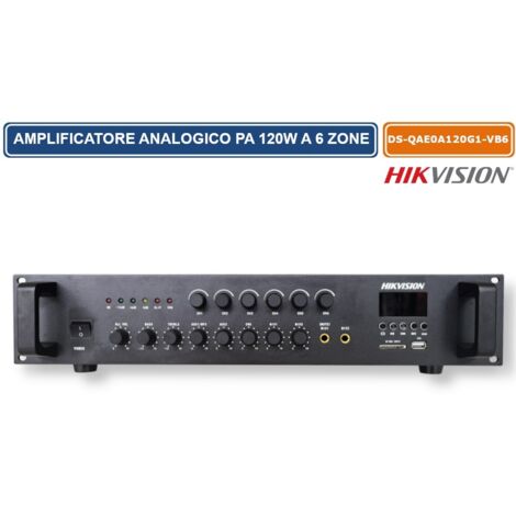 Hikvision DS-QAE0A120G1-VB6/EU Amplificatore Analogico PA 120W a 6 Zone con Bluetooth, USB, Controllo Volume Indipendente e Montaggio a Rack