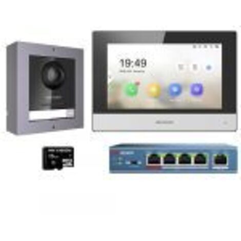 Hikvision DS‑KIS602(B) – Kit d&39interphone vidéo IP 2 MP avec écran tactile 7 pouces, PoE