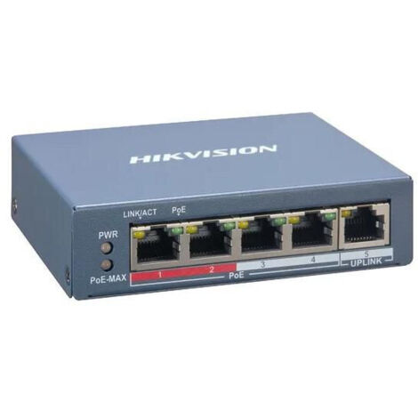 HIKVISION Hikvision. Switch 4 Port PoE Smart Managed L2. 4 Ports PoE RJ45 100 Mbps. (DS-3E1105P-EI(O-STD)V2)
