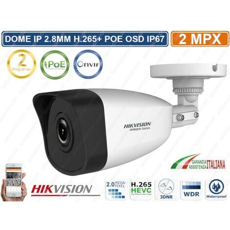 HIKVISION HWI-B121H TELECAMERA BULLET IP HD 1080P 2MPX 2.8MM H.265+ POE OSD IP67