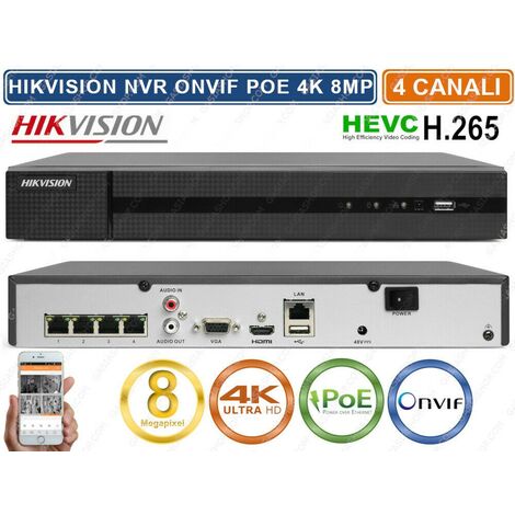 HIKVISION HWN-4104MH-4P NVR 4K HD 4CH@8MPX ONVIF POE H.265+ 80MBPS CLOUD P2P - Capacità Hard Disk: 2TB